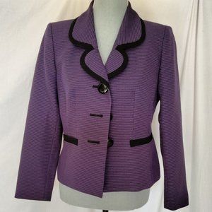 Suit Studio Women Wool Blazer Jacket 4 Purple Black Checker Trim 3-Button